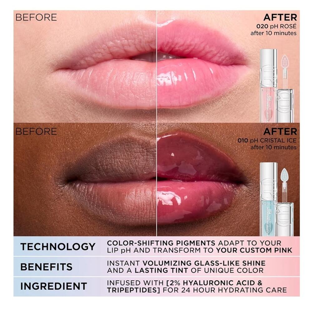 L'Oreal Paris Plump Ambition pH Hyaluron Lip Oil Color Shift Lip Tint 24HR NEW - Picture 5 of 5
